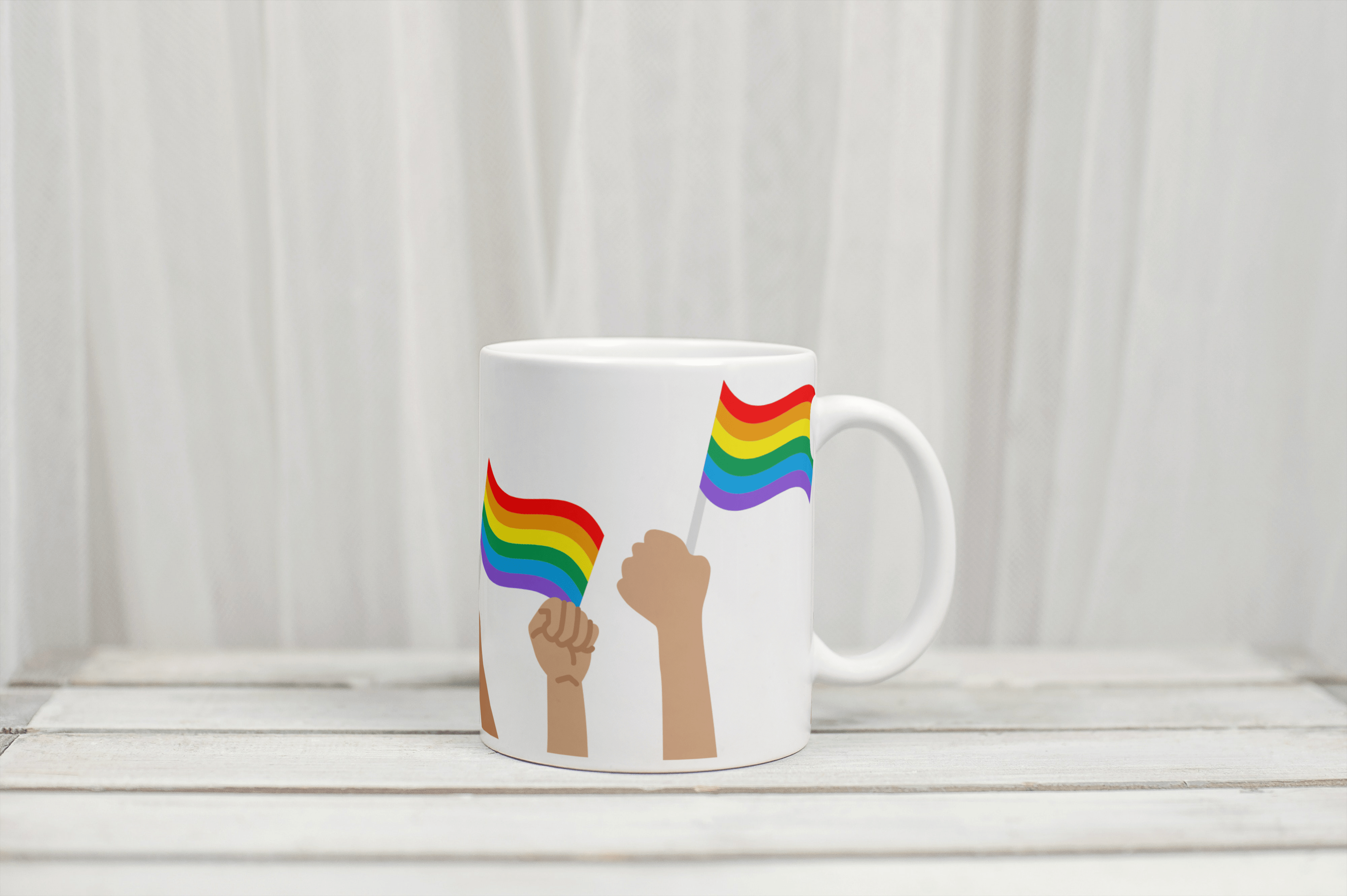 Hands Holding Pride Flags White Coffee Mug