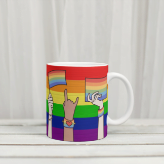 Hands Holding Pride Flag White Coffee Mug